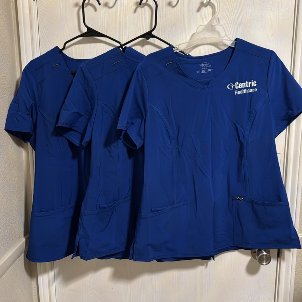Cherokee Infinity Women’s Scrub Tops Large Bundle Of 3 Centric Healthcare Blue - Picture 13 of 13